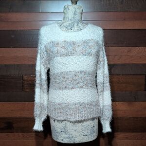 Maurices Fuzzy Striped Sweater in Cream and Tan